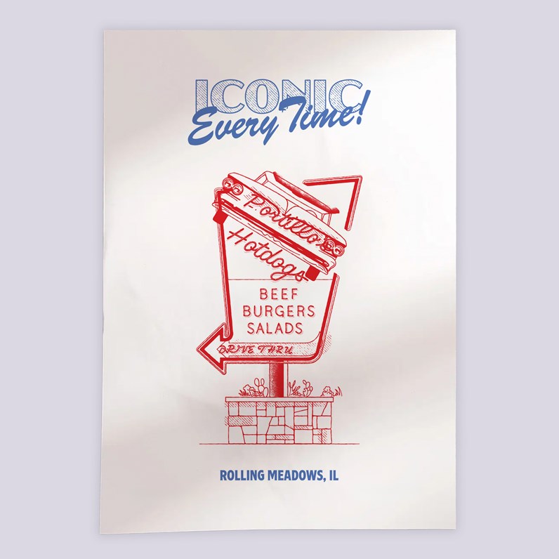 Portillo&#39;s Rolling Meadows location with the caption &quot;Iconic Every Time!&quot;