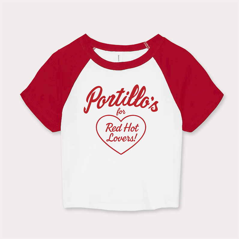 Women's cropped red and white Portillo's Valentine's day tshirt