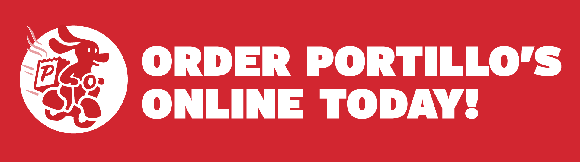 Portillo's mascot Pokey riding a vespa with banner text reading to order Portillo's delivery today. 