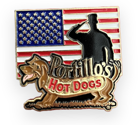 Portillo's hot dog and american flag pin